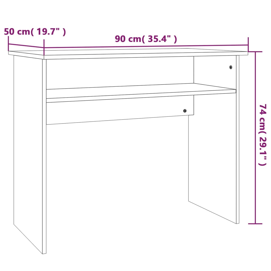 vidaXL Pisalna miza dimljeni hrast 90x50x74 cm inženirski les