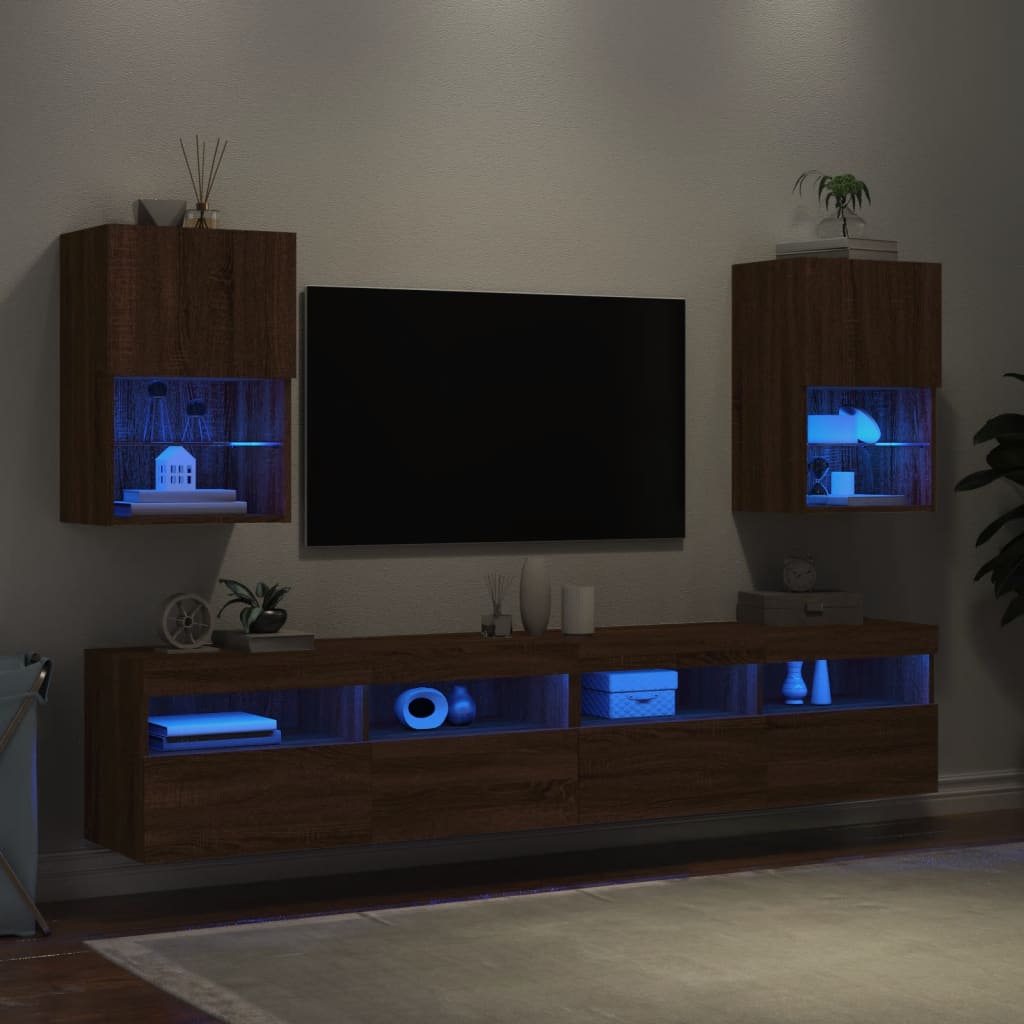 vidaXL TV omarica z LED lučkami 2 kosa rjavi hrast 40,5x30x60 cm