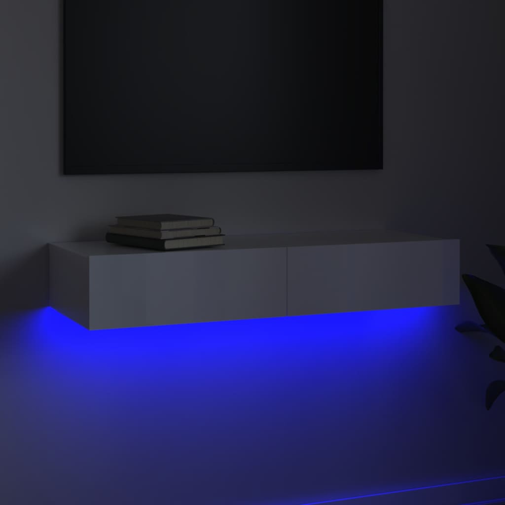 vidaXL TV omarica z LED lučkami visok sijaj bela 90x35x15,5 cm