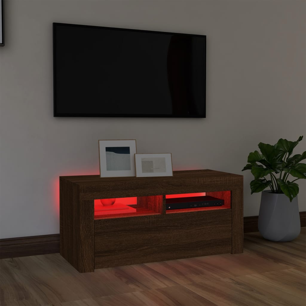 vidaXL TV omarica z LED lučkami rjavi hrast 90x35x40 cm