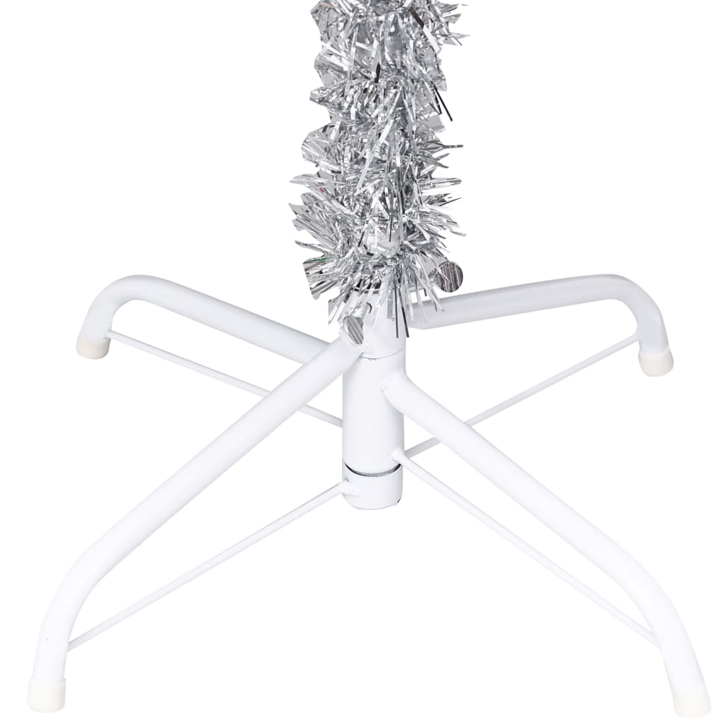 vidaXL Umetna osvetljena novoletna jelka s stojalom srebrna 150 cm PET