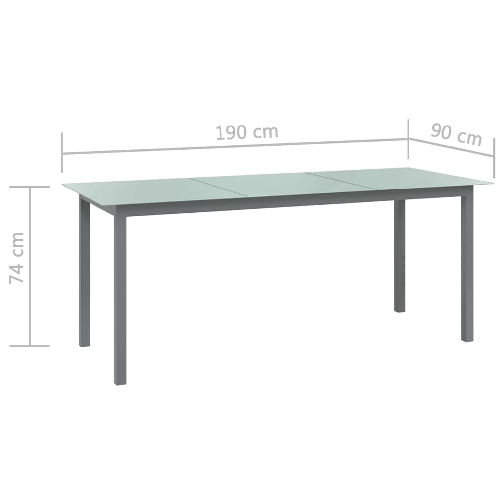 vidaXL Vrtna miza svetlo siva 190x90x74 cm aluminij in steklo