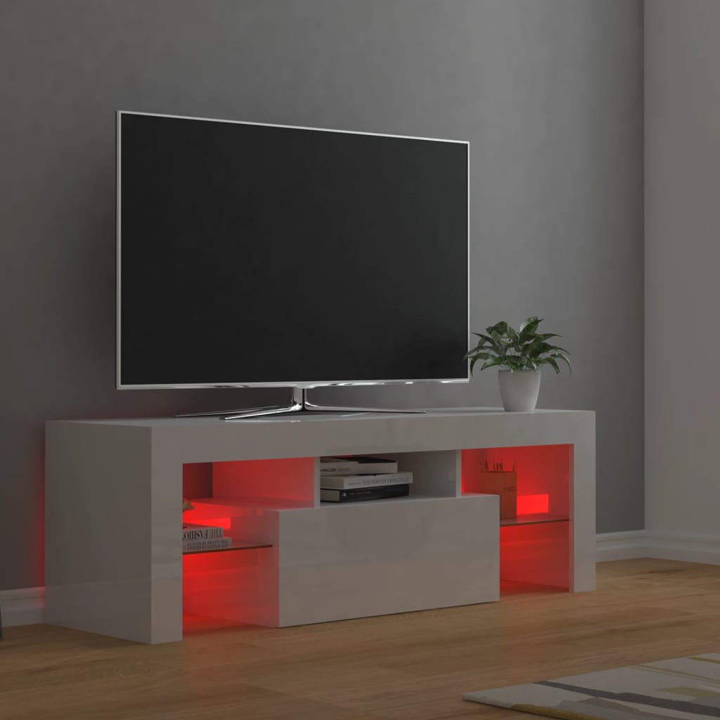 vidaXL TV omarica z LED lučkami visok sijaj bela 120x35x40 cm