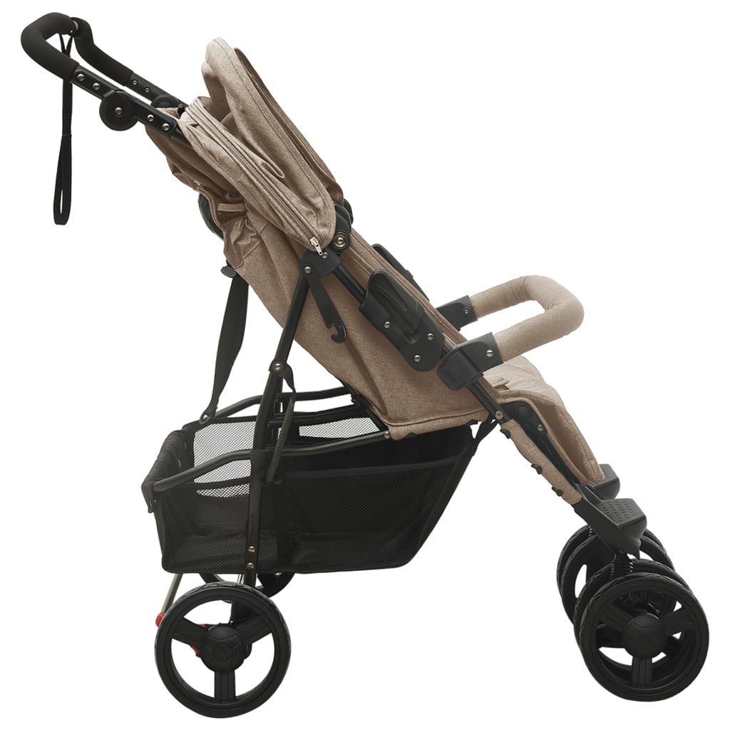 vidaXL Otroški voziček za dvojčke taupe jeklen