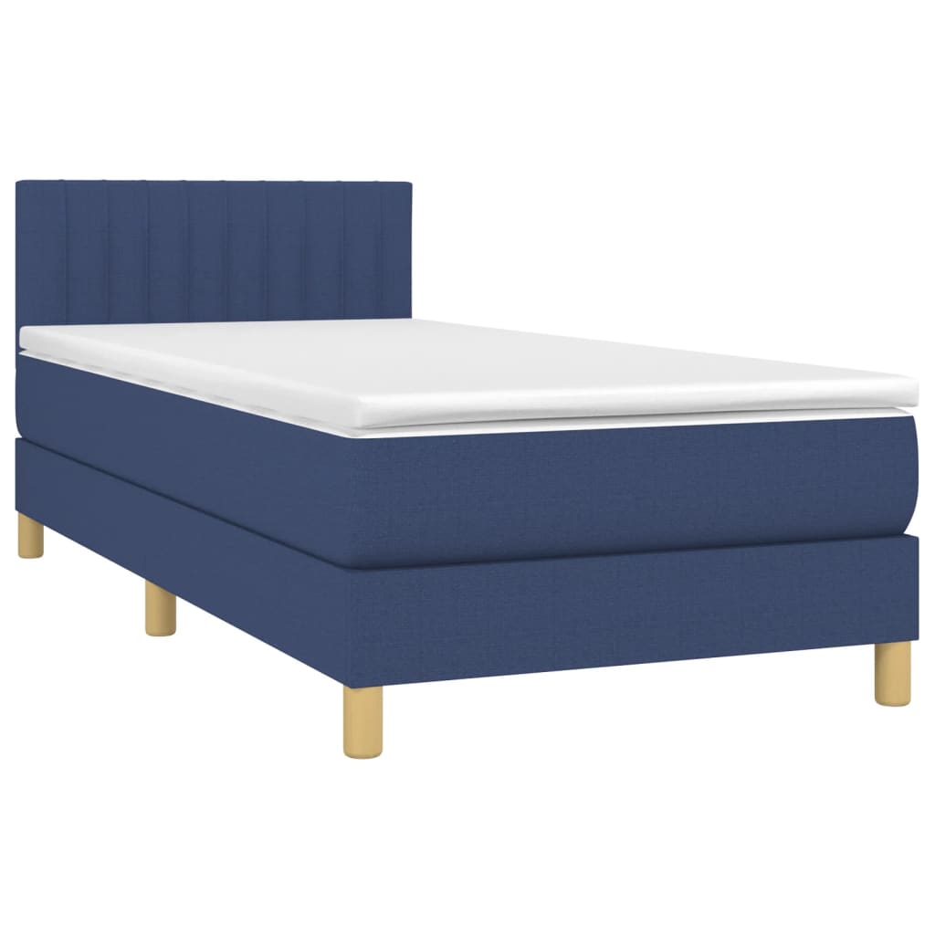 vidaXL Box spring postelja z vzmetnico LED modra 80x200 cm blago