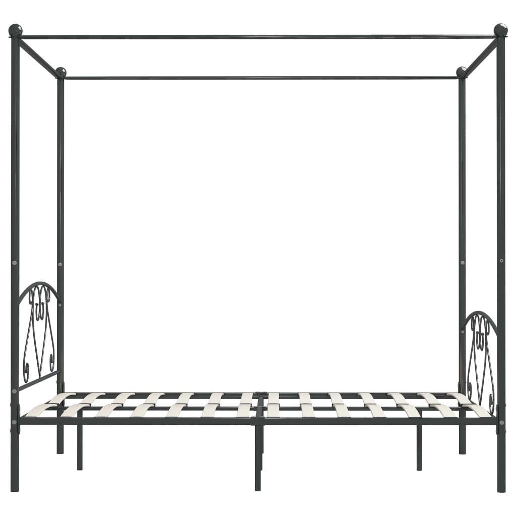 vidaXL Posteljni okvir z ogrodjem za baldahin siv kovinski 160x200 cm
