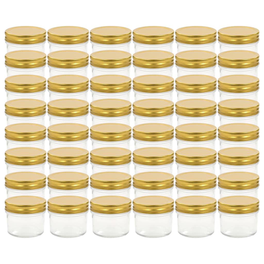 vidaXL Stekleni kozarci z zlatimi pokrovi 48 kosov 110 ml
