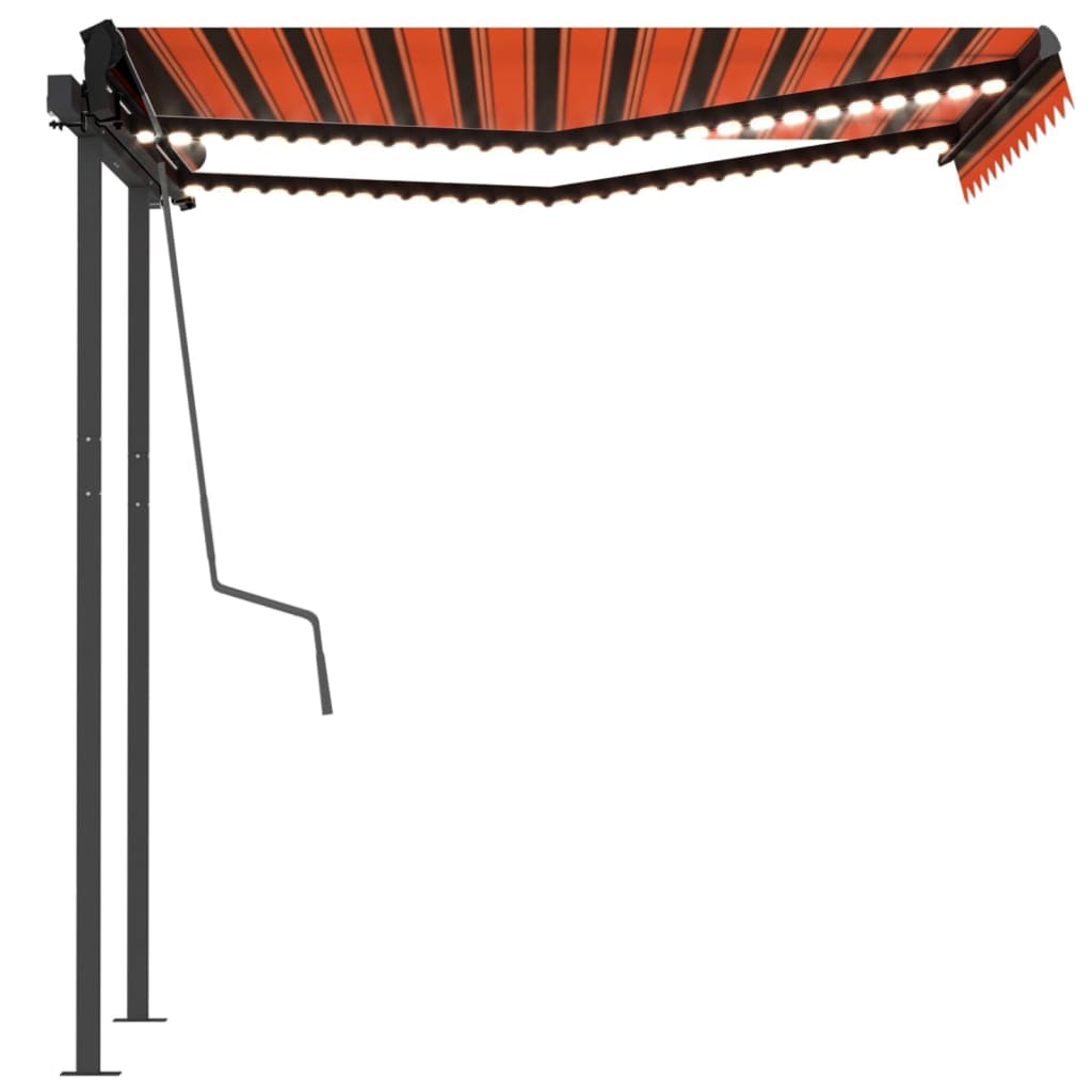 vidaXL Ročno zložljiva tenda z LED lučkami 3x2,5 m oranžna in rjava