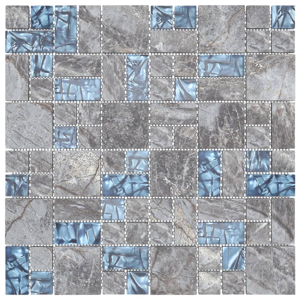 vidaXL Mozaik ploščice 11 kosov sive in modre 30x30 cm steklo