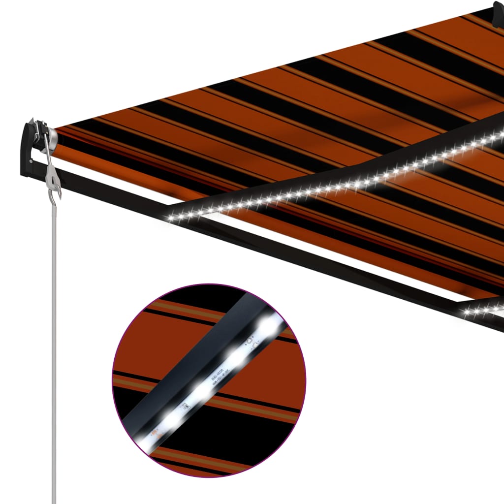 vidaXL Zložljiva tenda s senzorjem LED 600x300 cm oranžna in rjava