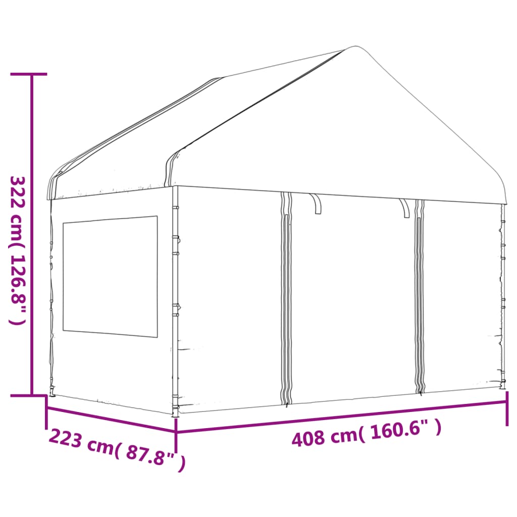 vidaXL Paviljon s streho bel 4,08x2,23x3,22 m polietilen
