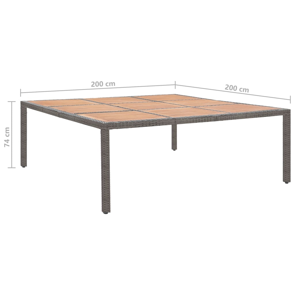 vidaXL Vrtna miza siva 200x200x74 cm poli ratan in akacijev les