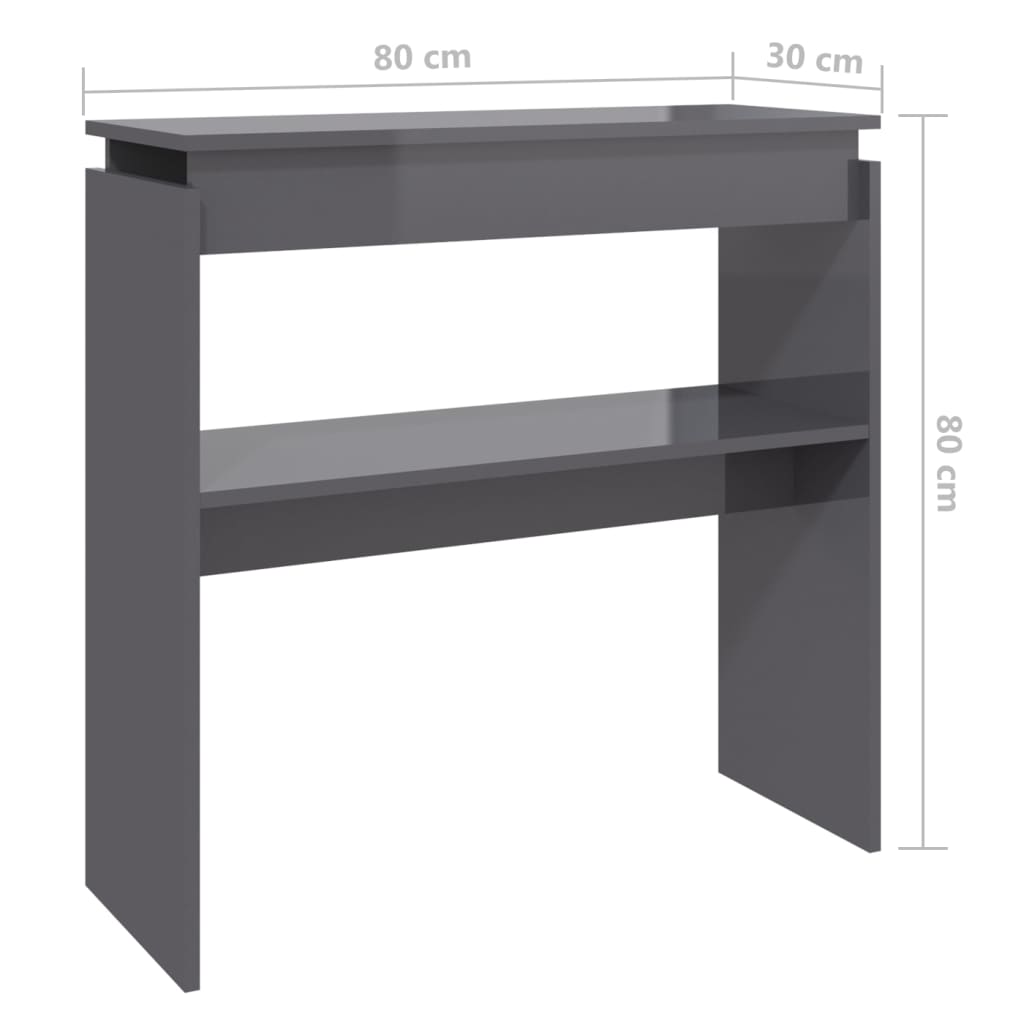 vidaXL Konzolna mizica visok sijaj siva 80x30x80 cm iverna plošča