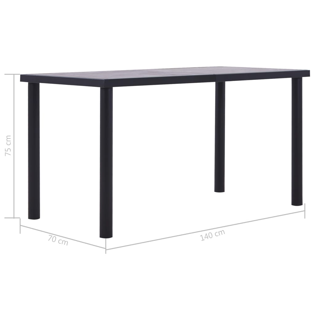 vidaXL Jedilna miza črna in betonsko siva 140x70x75 cm mediapan