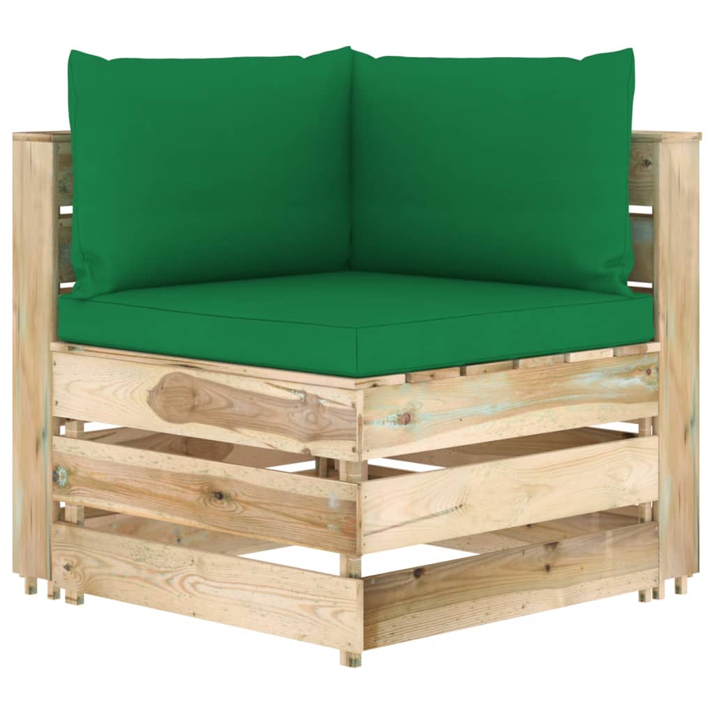 vidaXL Vrtni kavč dvosed z blazinami zelen impregniran les
