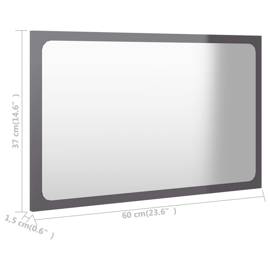 vidaXL Kopalniško ogledalo visok sijaj sivo 60x1,5x37 cm iverna pl.