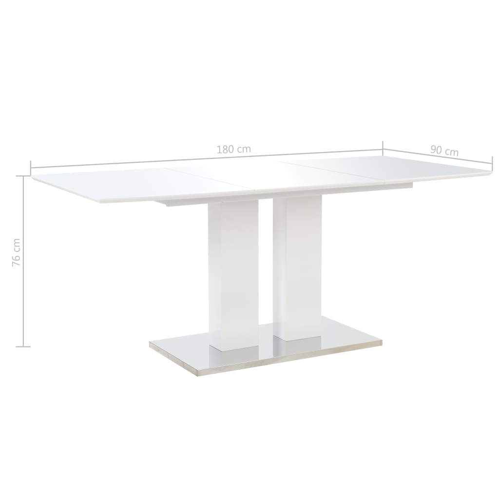 vidaXL Jedilna miza visok sijaj bela 180x90x76 cm MDF