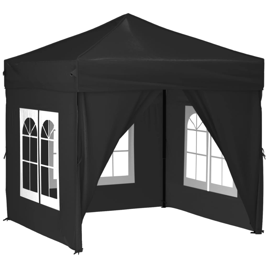 vidaXL Zložljiv vrtni šotor s stranicami črn 2x2 m