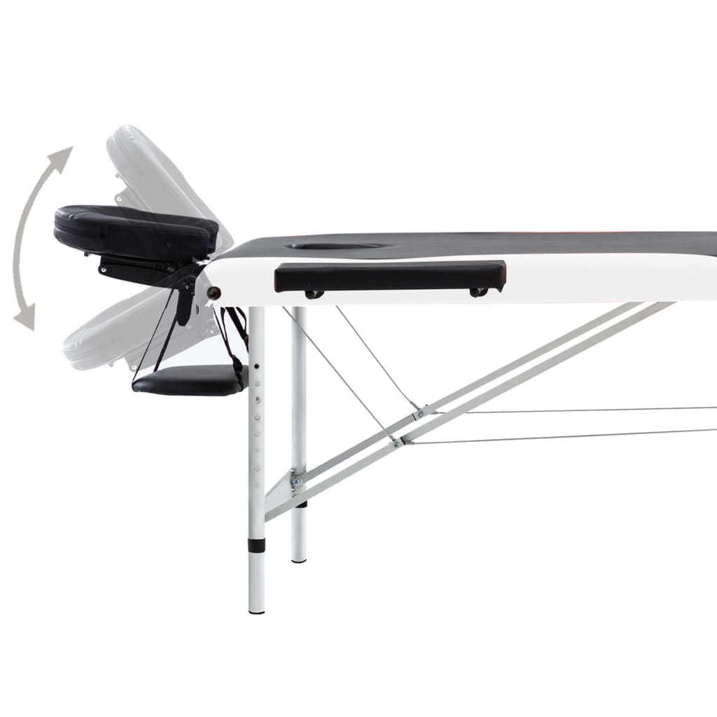 vidaXL 3-conska zložljiva masažna miza aluminij črna in bela