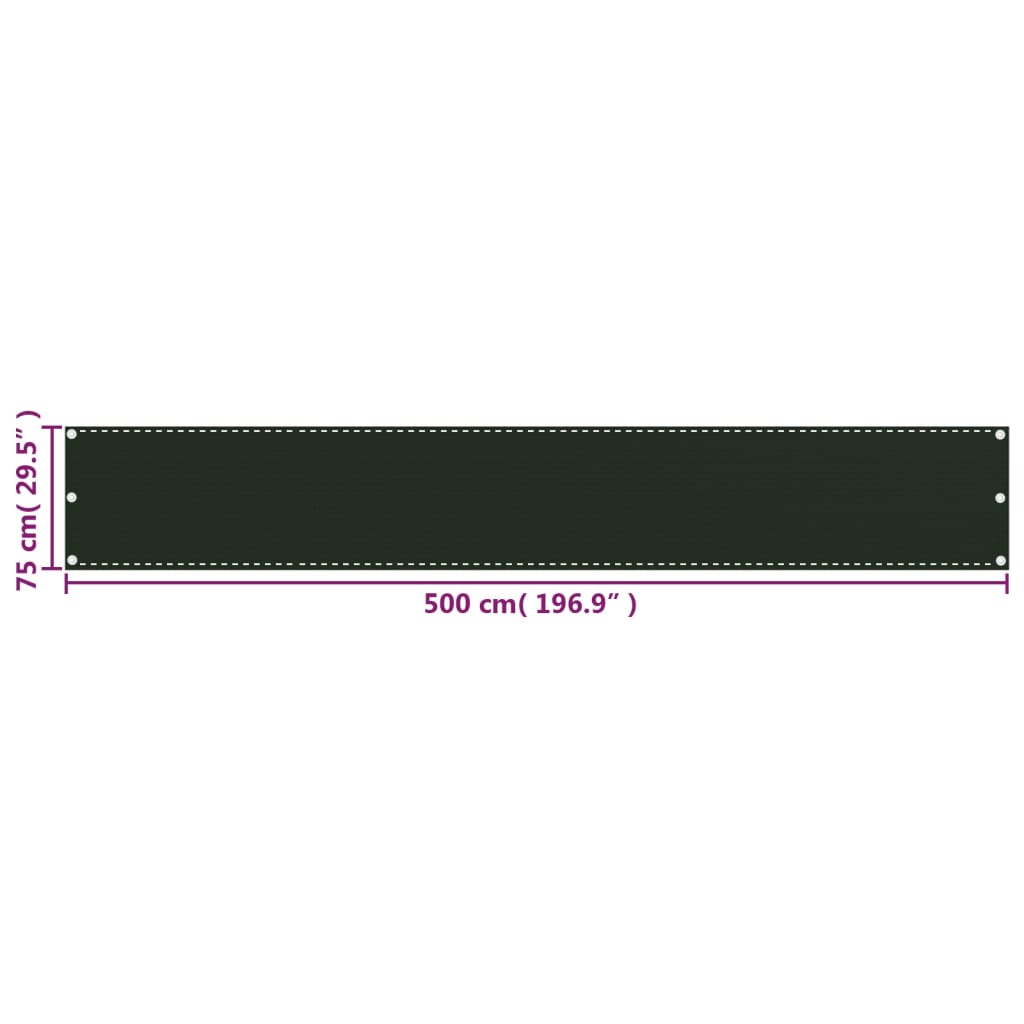 vidaXL Balkonsko platno temno zeleno 75x500 cm HDPE