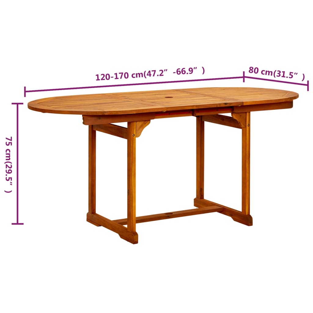 vidaXL Vrtna jedilna miza (120-170)x80x75 cm trden akacijev les