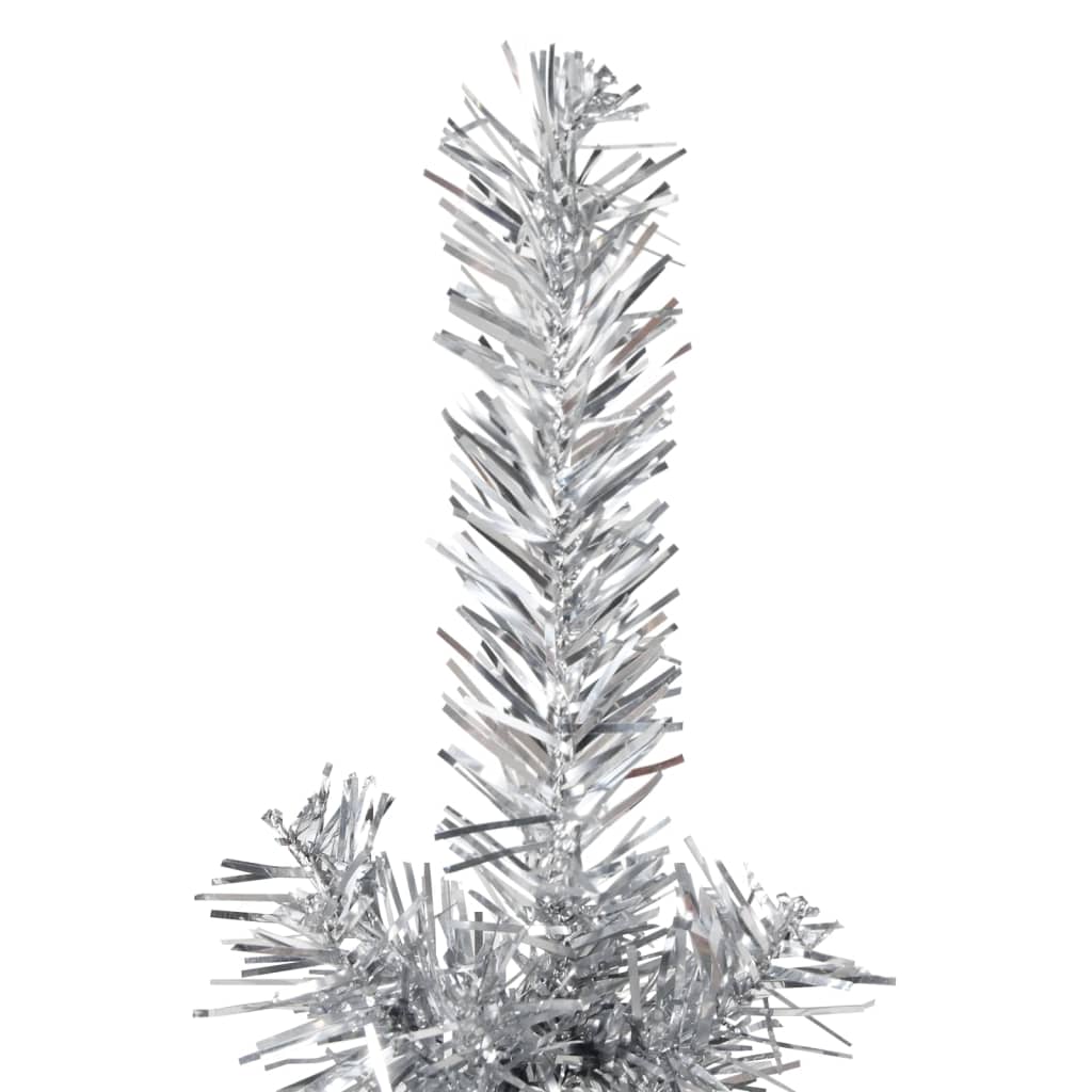 vidaXL Ozka umetna polovična novoletna jelka s stojalom srebrna 120 cm