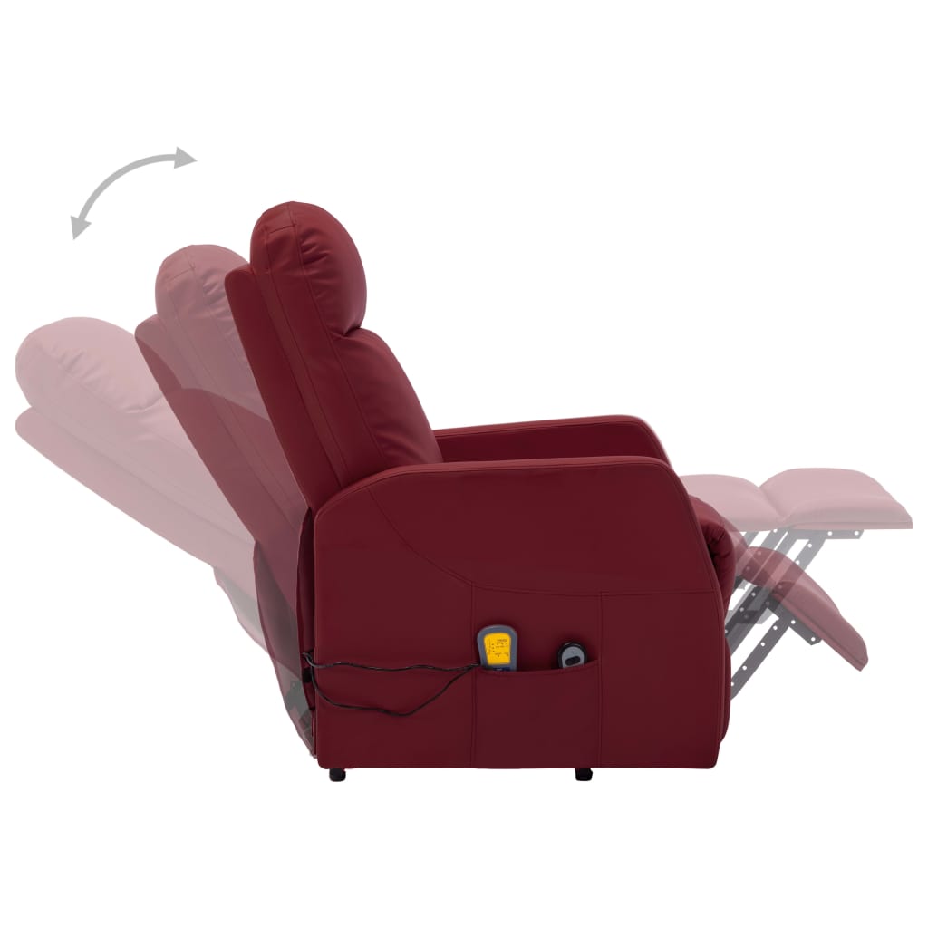 vidaXL Masažni stol s funkcijo vstajanja vinsko rdeče umetno usnje