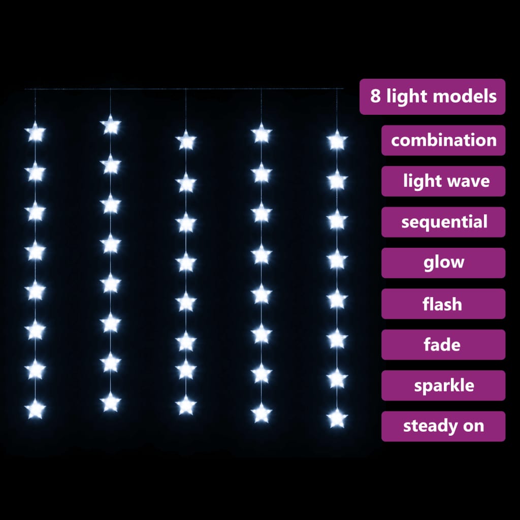 vidaXL LED zavesa z zvezdicami 200 LED lučk hladno bela 8 funkcij