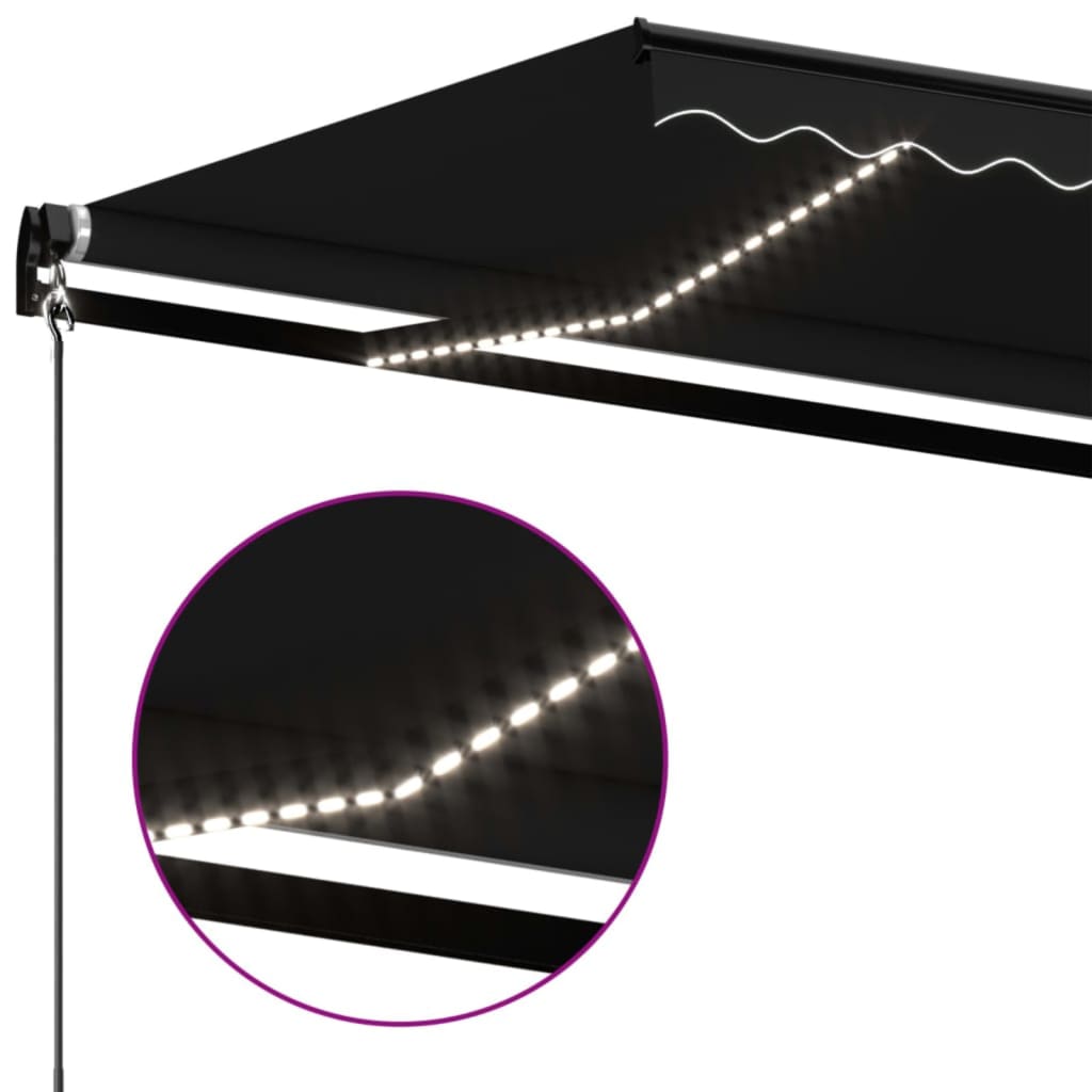 vidaXL Ročno zložljiva tenda z LED lučmi 400x350 cm antracitna