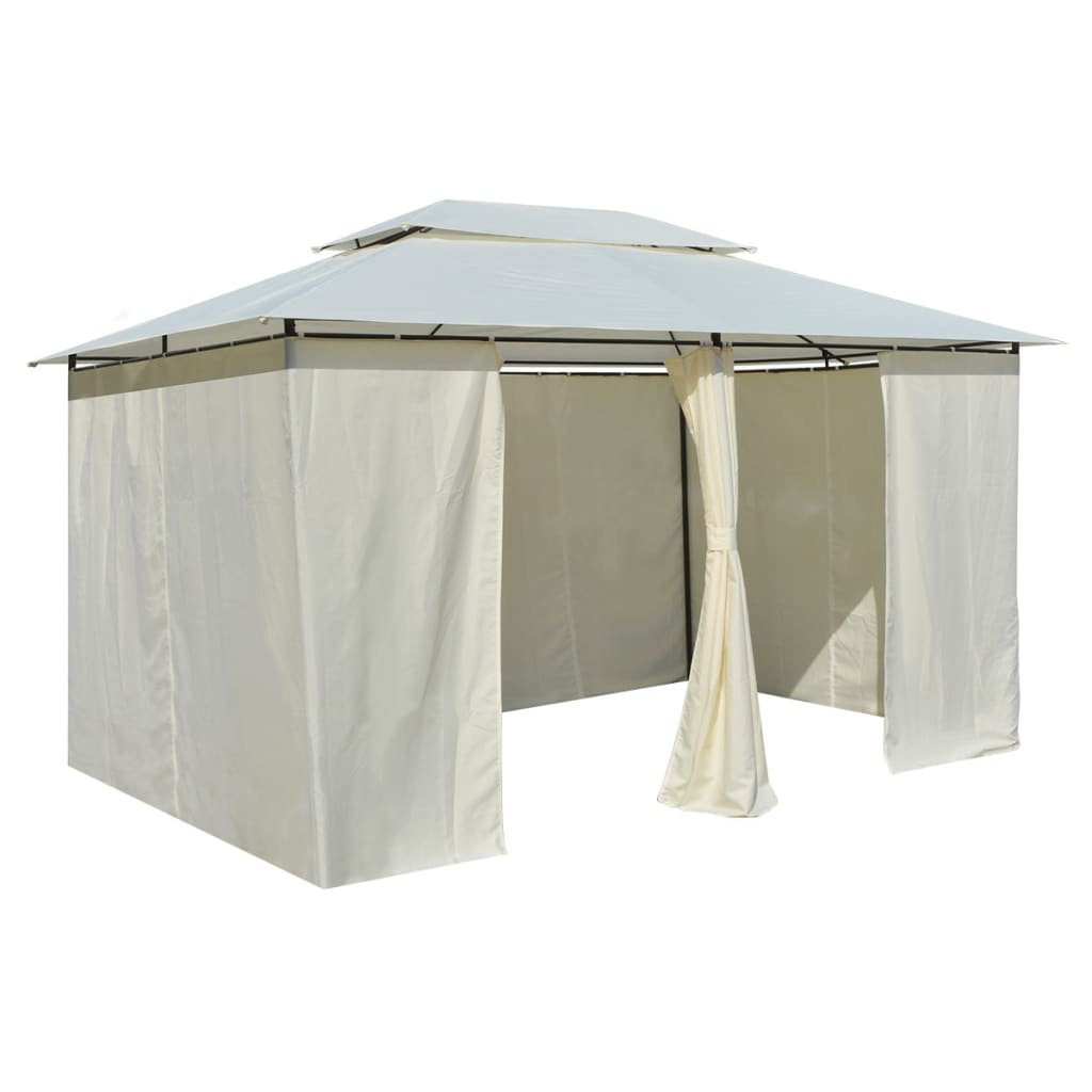 vidaXL Vrtni šotor z zavesami 4x3 m bele barve