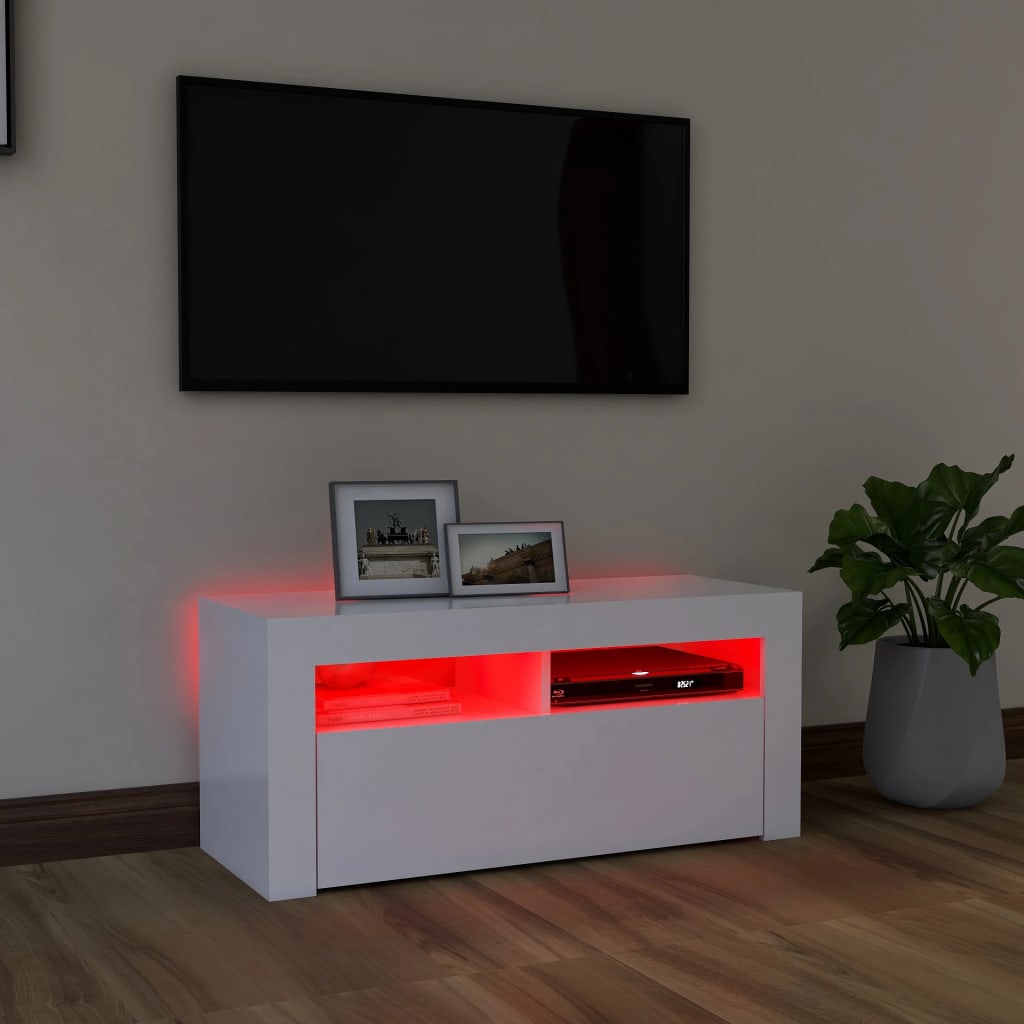 vidaXL TV omarica z LED lučkami bela 90x35x40 cm