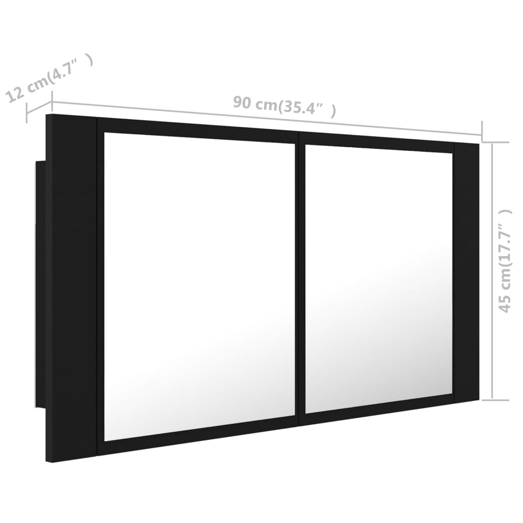 vidaXL LED kopalniška omarica z ogledalom črna 90x12x45 cm akril