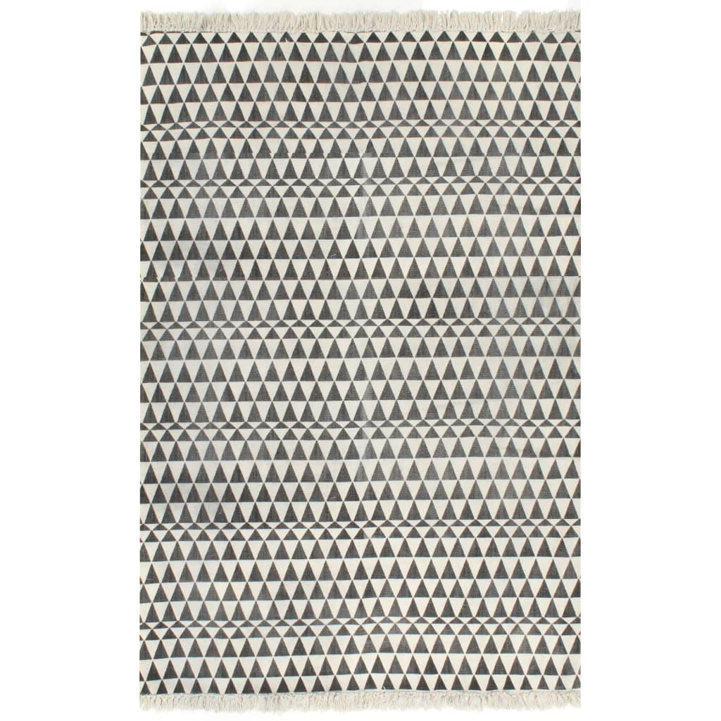 vidaXL Kilim preproga iz bombaža 120x180 cm z vzorcem črna/bela