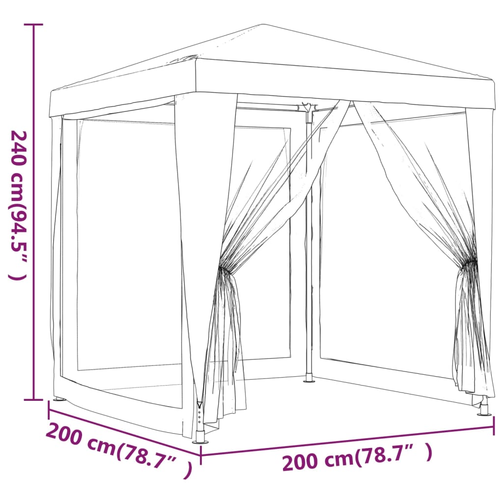 vidaXL Vrtni šotor s 4 mrežastimi stranicami rdeč 2x2 m HDPE
