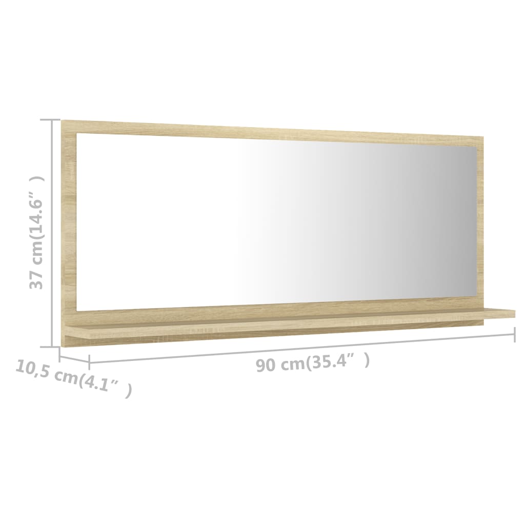 vidaXL Kopalniško ogledalo sonoma hrast 90x10,5x37 cm iverna plošča