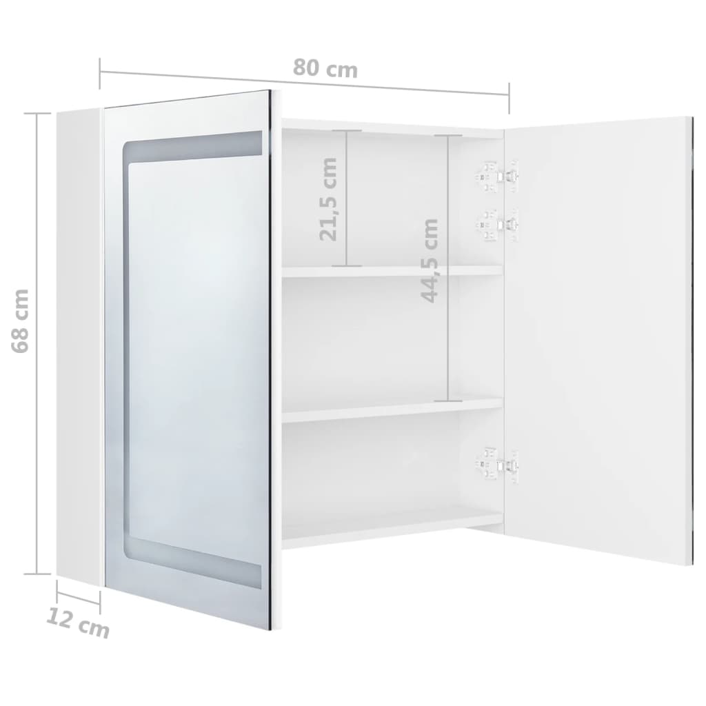vidaXL LED kopalniška omarica z ogledalom sijoče bela 80x12x68 cm