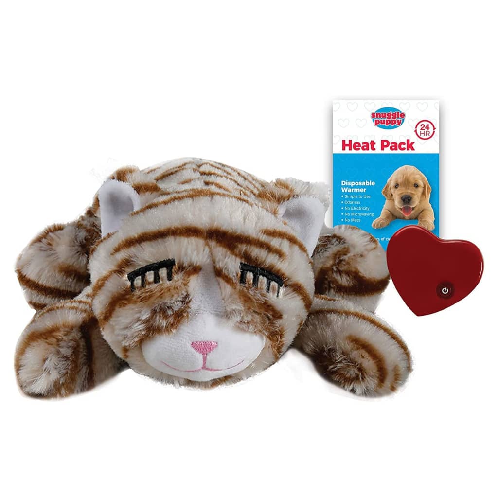 Snuggle Puppy Plišasta igrača za mačke s srčnim utripom siva in bela