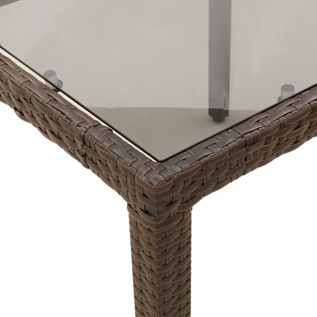 vidaXL Vrtna miza s stekleno ploščo rjava 90x90x75 cm poli ratan