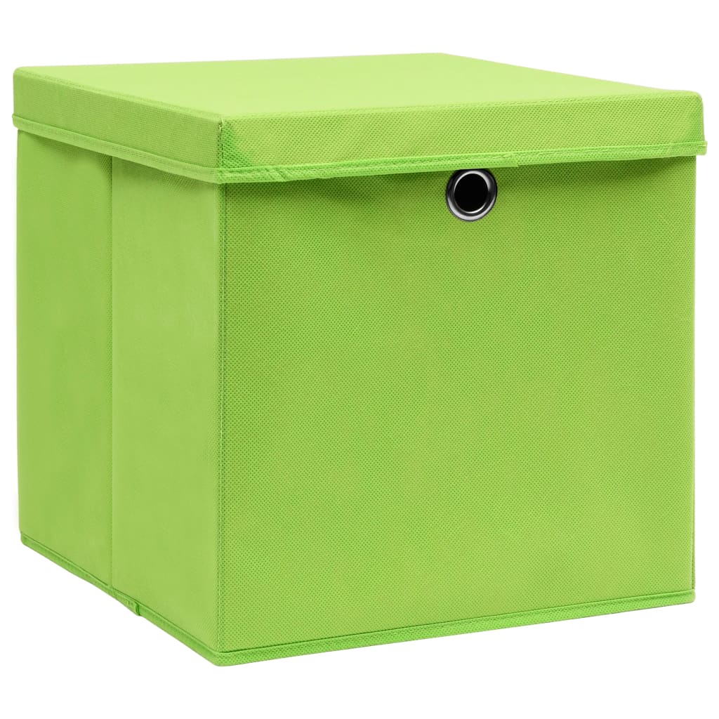 vidaXL Škatle za shranjevanje s pokrovi 10 kosov zelene 32x32x32 cm