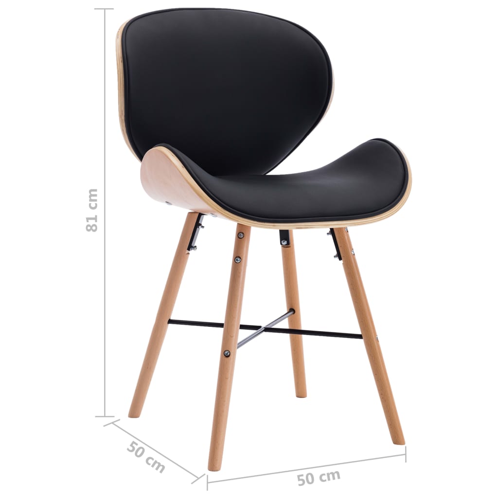 vidaXL Jedilni stoli 2 kosa črno umetno usnje in ukrivljen les