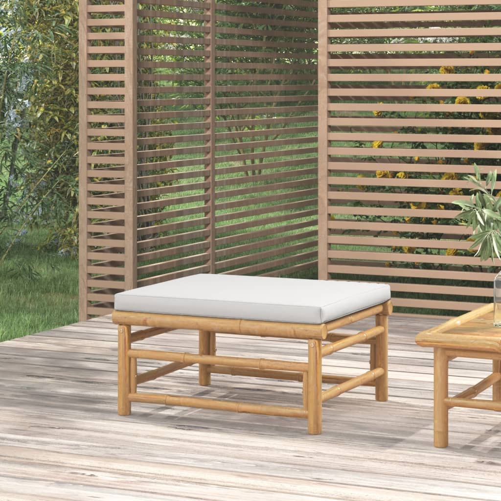 vidaXL Vrtni stolček za noge s svetlo sivo blazino bambus
