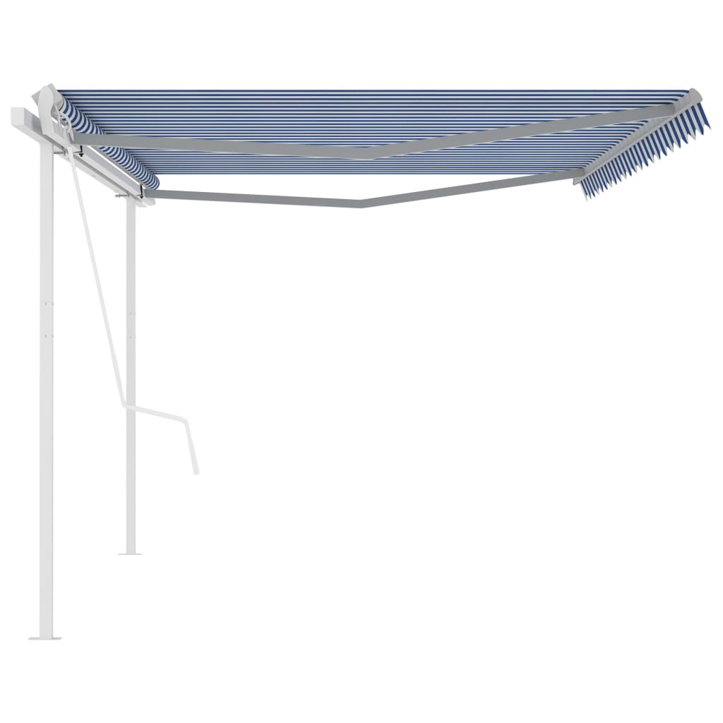 vidaXL Avtomatsko zložljiva tenda s stebrički 5x3 m modra in bela