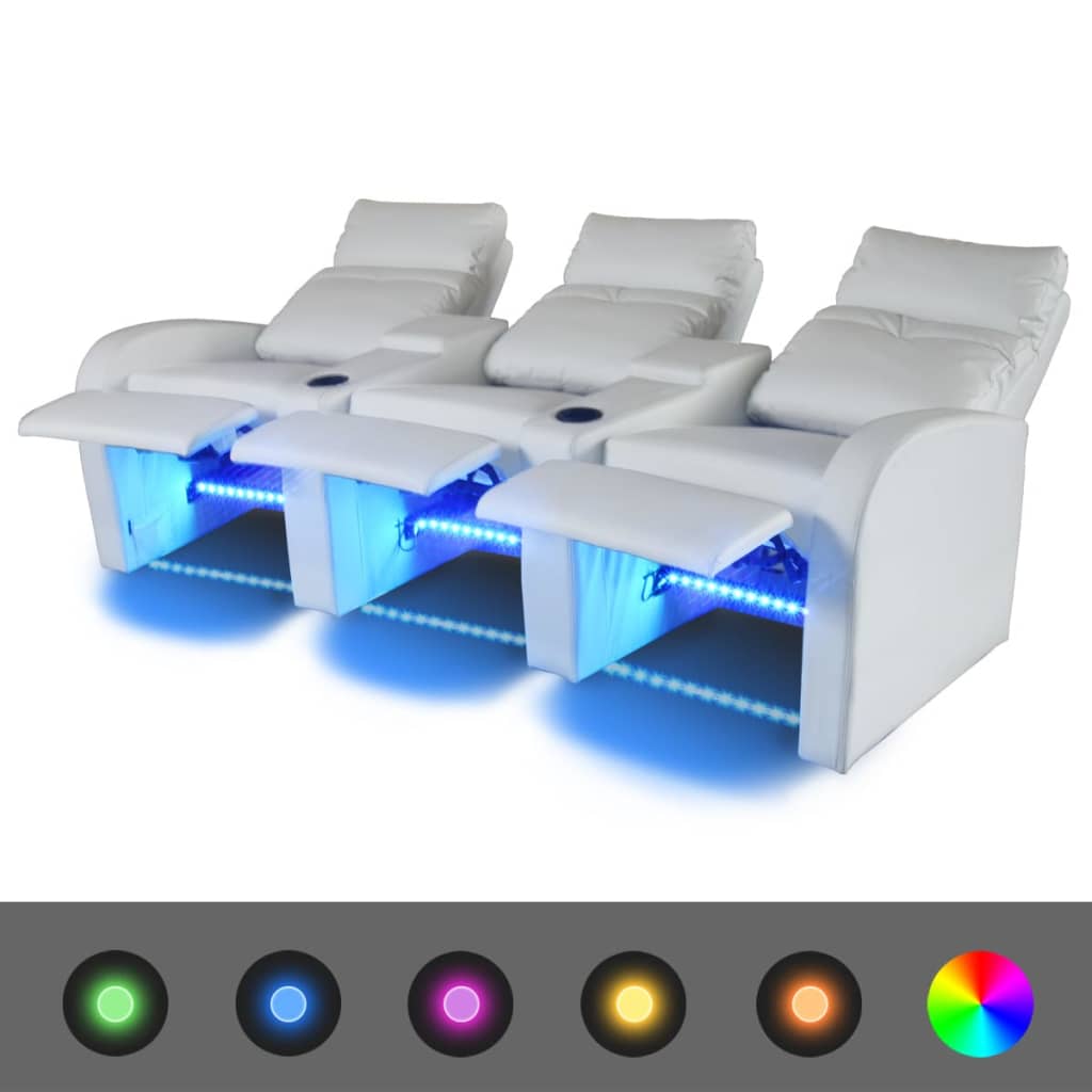 vidaXL LED naslanjač trosed umetno usnje bele barve