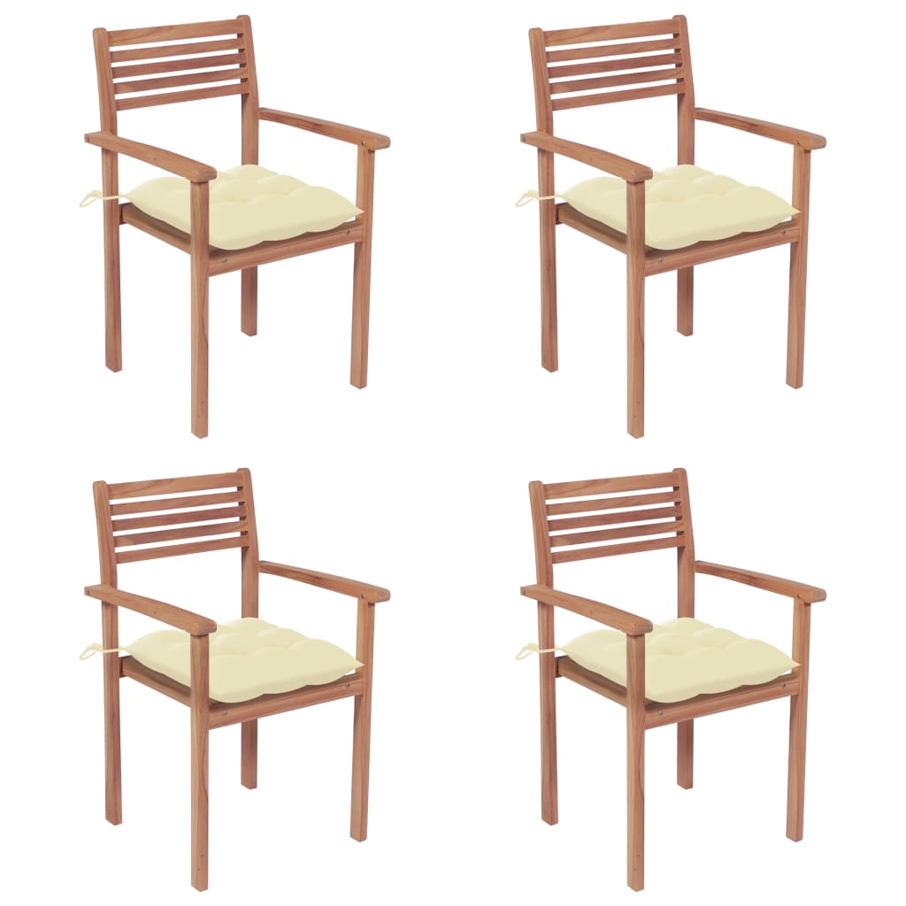 vidaXL Vrtni stoli 4 kosi s kremno belimi blazinami trdna tikovina