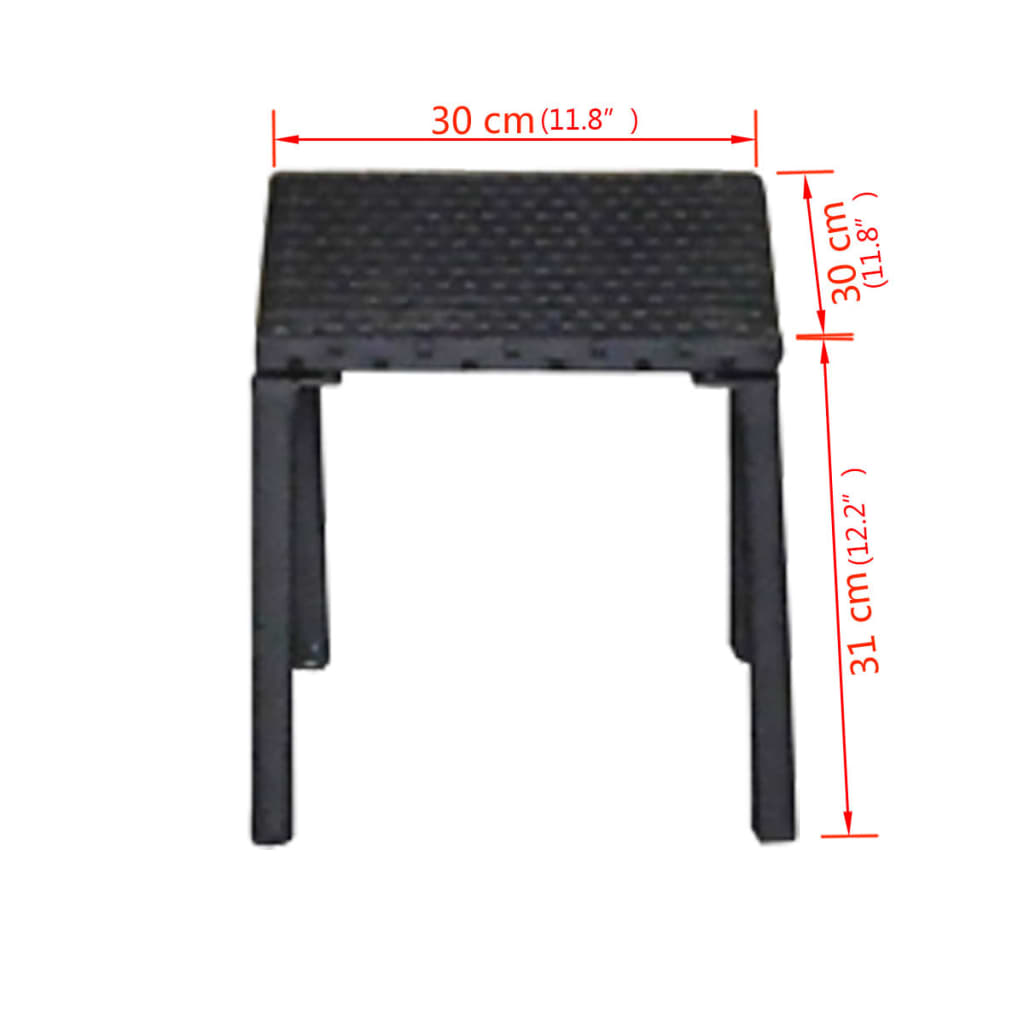 vidaXL Ležalnika z mizico poli ratan črne barve