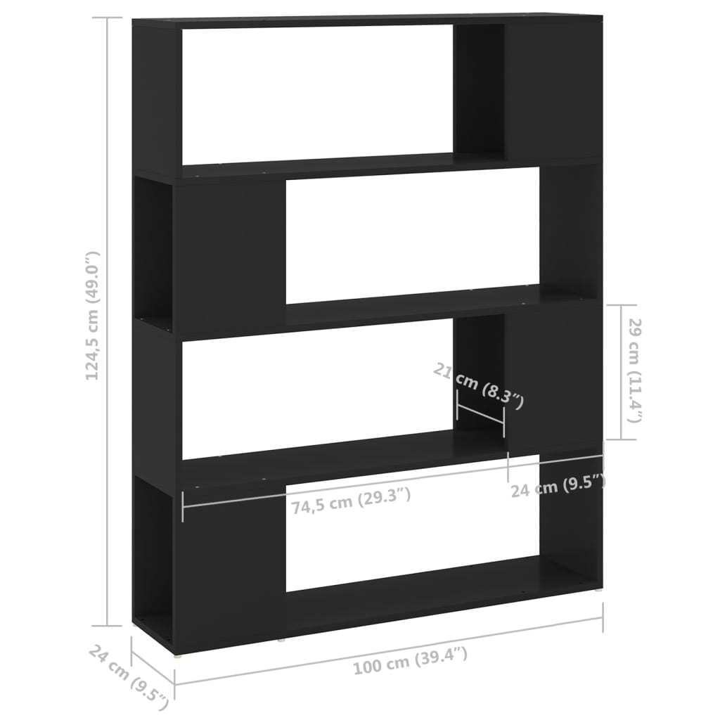 vidaXL Knjižna omara za razdelitev prostora črna 100x24x124 cm