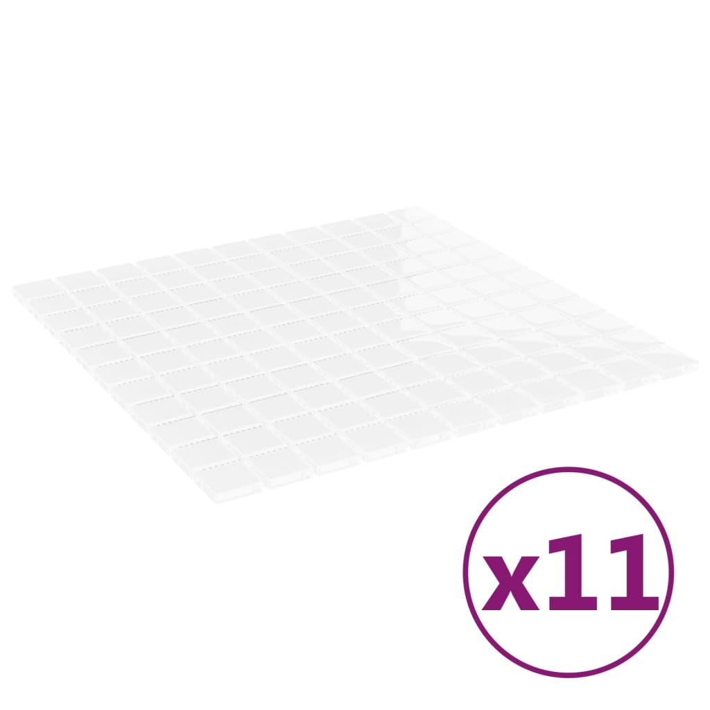 vidaXL Mozaik ploščice 11 kosov bele 30x30 cm steklo