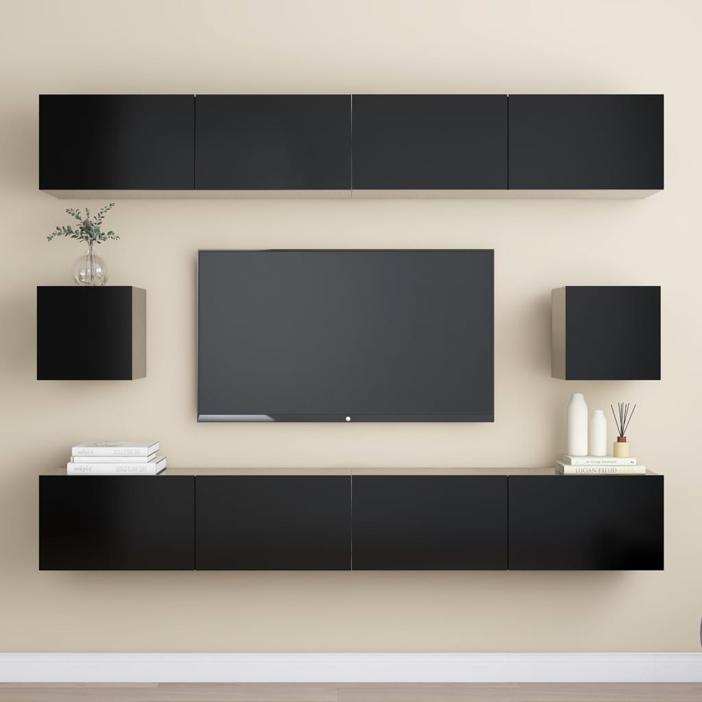 vidaXL Komplet TV omaric 6-delni črna iverna plošča