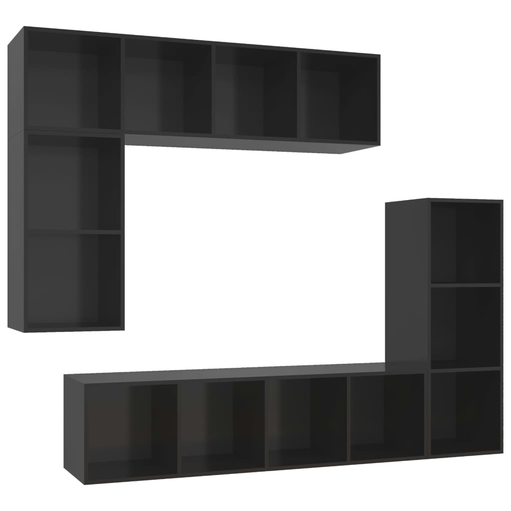 vidaXL TV omarica 4-delna visok sijaj črna iverna plošča