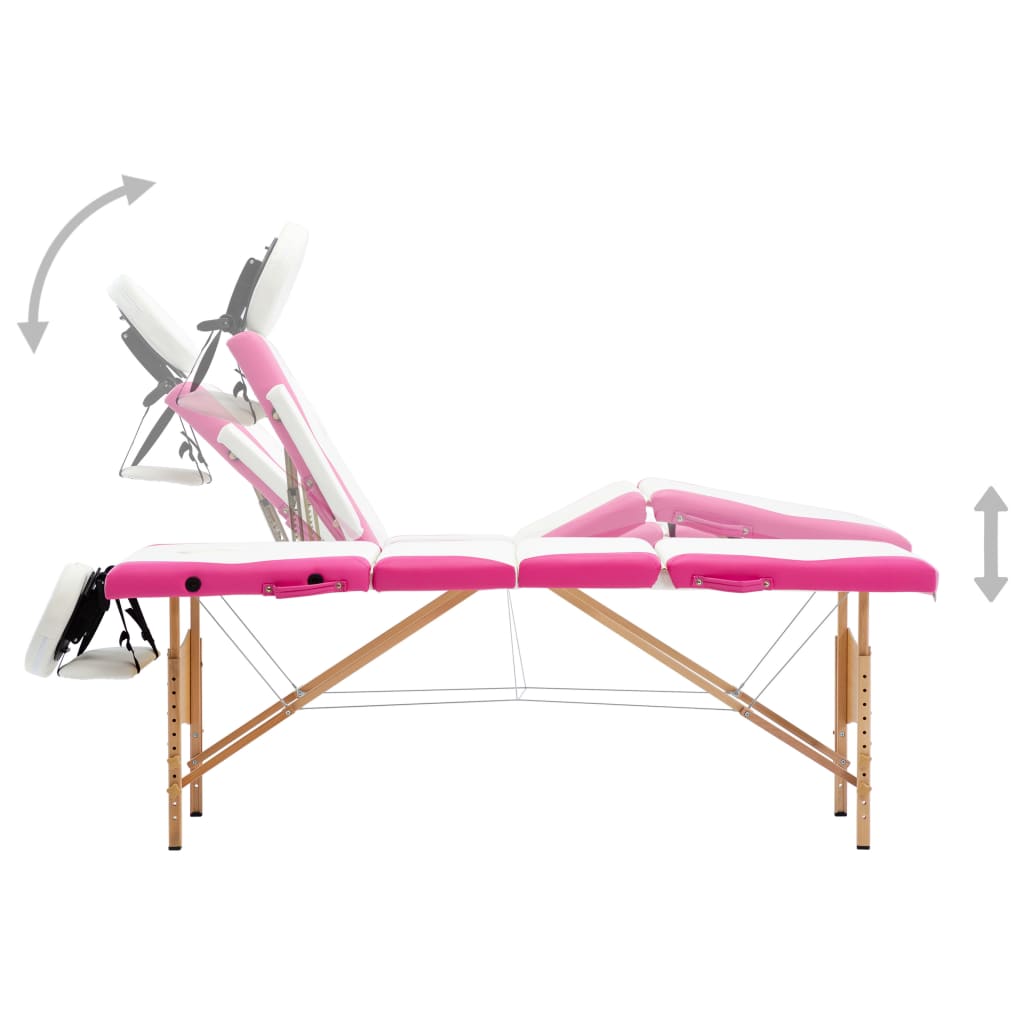 vidaXL Zložljiva masažna miza 4 cone les bela in roza